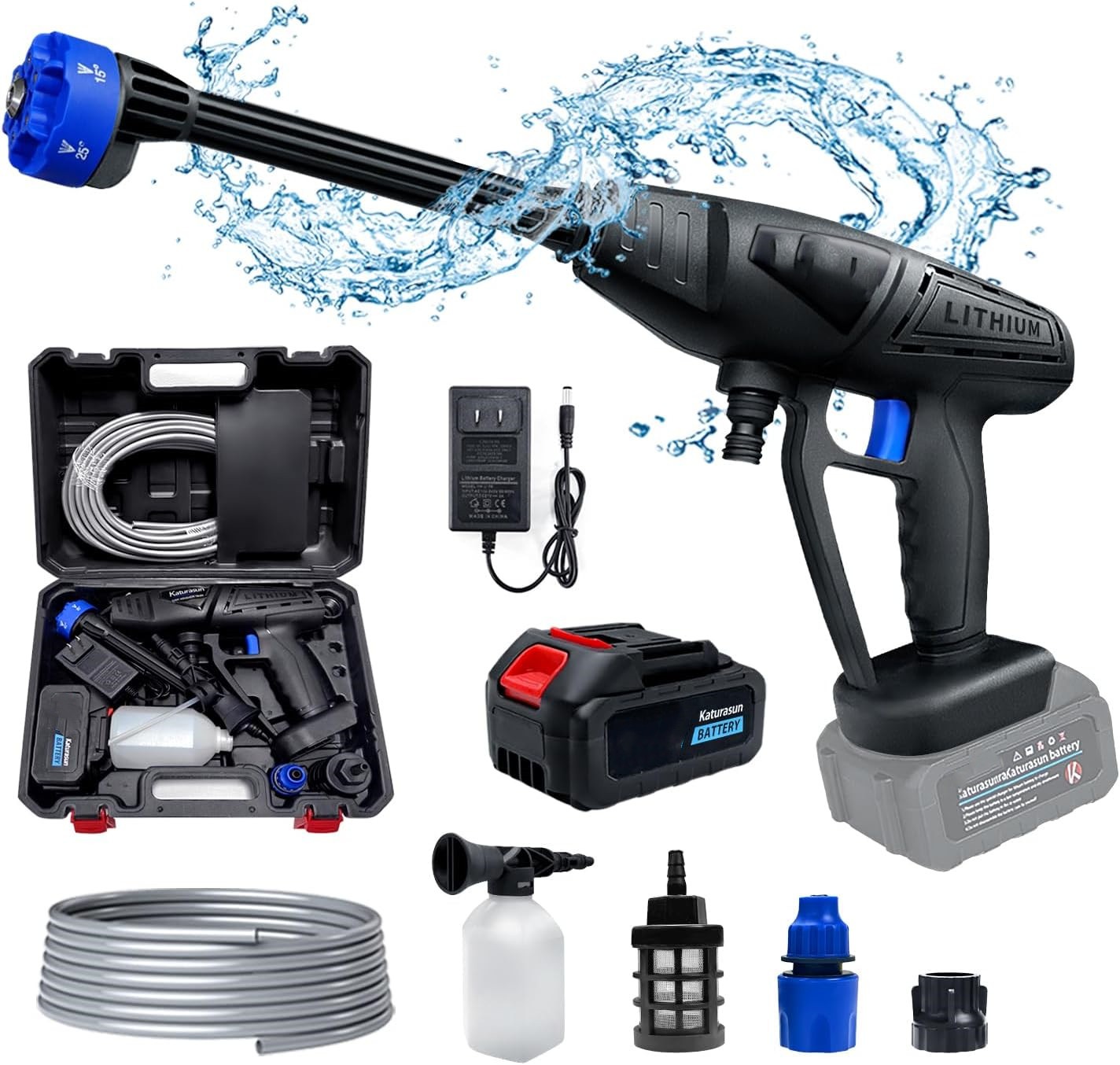 高圧洗浄機 コードレス 充電式 吐出圧力：5MPa 6種類の噴射モード 24V 350W 自吸式 ハンディウォッシャー 大容量バッテリー付き ポータブル 家庭用 人気 高圧洗浄機 収納ボックス付き