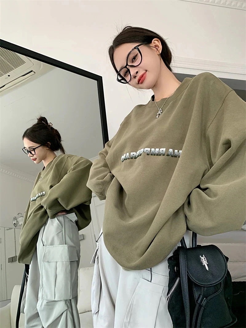 ストリート パーカーカジュアル 薄手 トップス レディース かわいい ファッション 大人っぽ サイズ 長袖 プル トレーナー お姉さんゆったりシルエットフェミニンモックネックボトルブラックスリーブ 5,164円