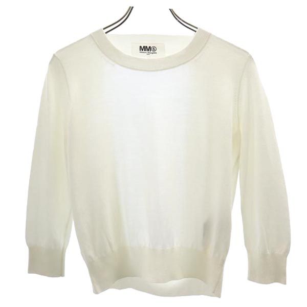 イタリア製 7分袖 バックオープン カットソー S 白 レディース