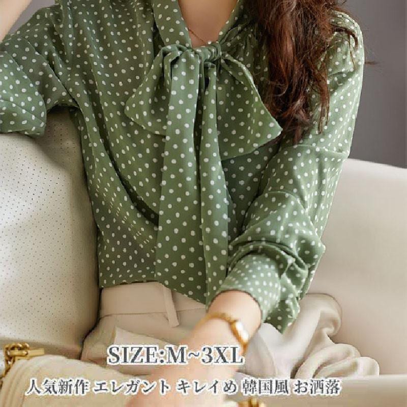 ブラウス レディース 40代 春夏秋新作 オシャレブラウス レションシャツ 長袖トップス ドット柄 リボンネックブラウス 大人 上品 通勤OL ゆったりシャツキレイめ 5,357円