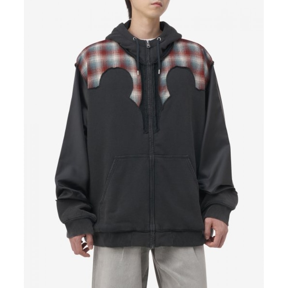 メゾンマルジェラメンズチェック柄ジップアップパーカー-ブラック/S67HG0022S25570855