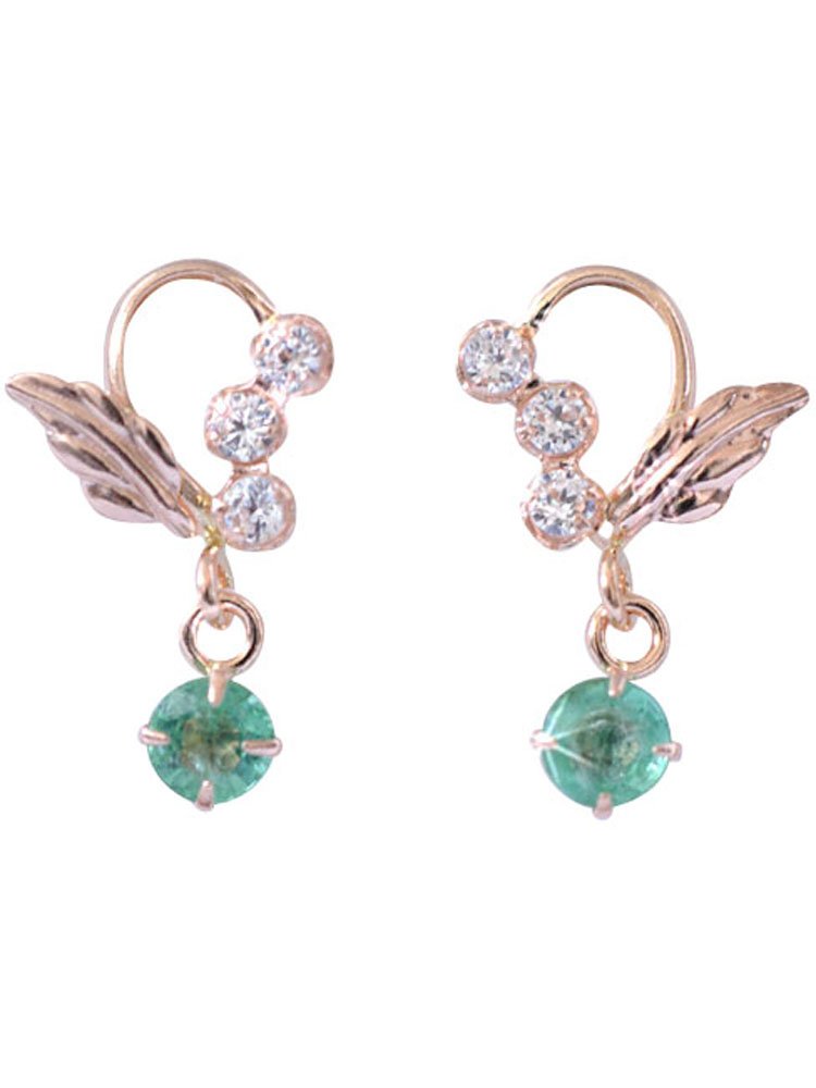 ジュエリーコトブキ 5月誕生石 エメラルド 天使の エンジェル ピアス K14PG（お磨きクロス付ギフトセット）