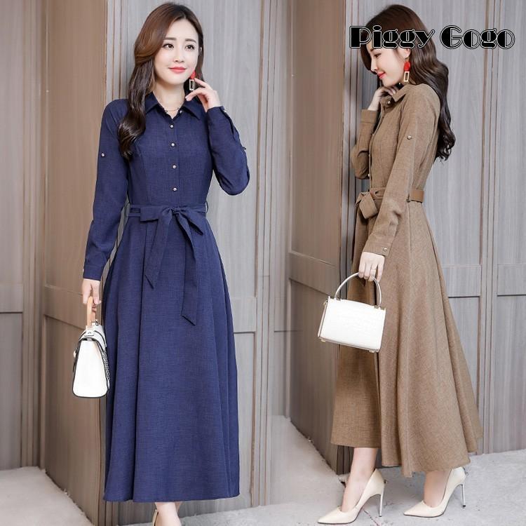 ワンピース レディース 秋 マキシ丈ワンピース きれいめ シャツワンピース ロング丈 結婚式ドレス 長袖 リボン 大きいサイズ Aラインワンピ オシャレ 着痩せ 9色