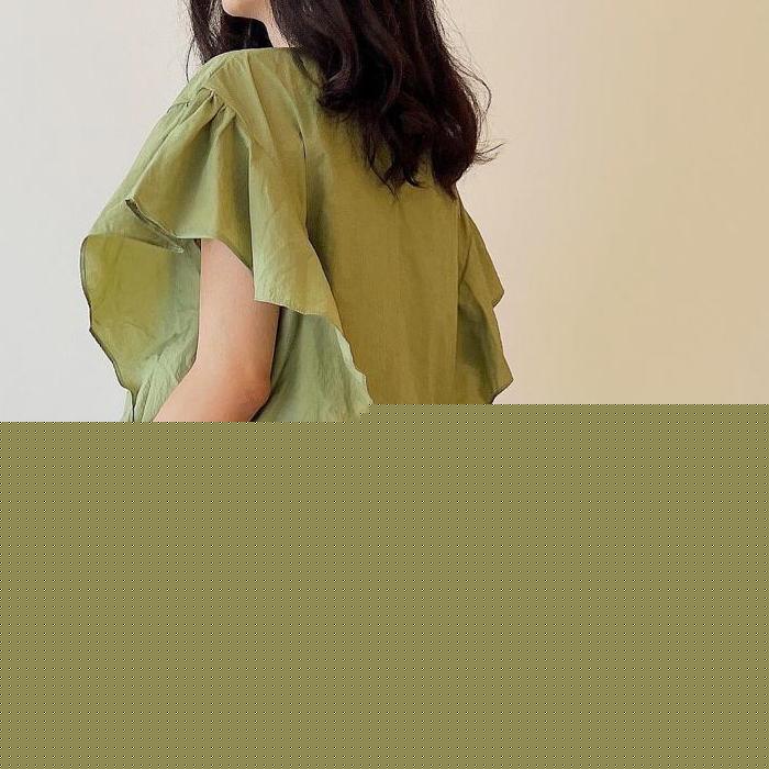 【迅速出荷】販売最低価 ! ラッフルスリーブブラウス レディース シャツ ブラウス 春 夏 半袖 M L フレンチスリーブ 二の腕カバー 薄手