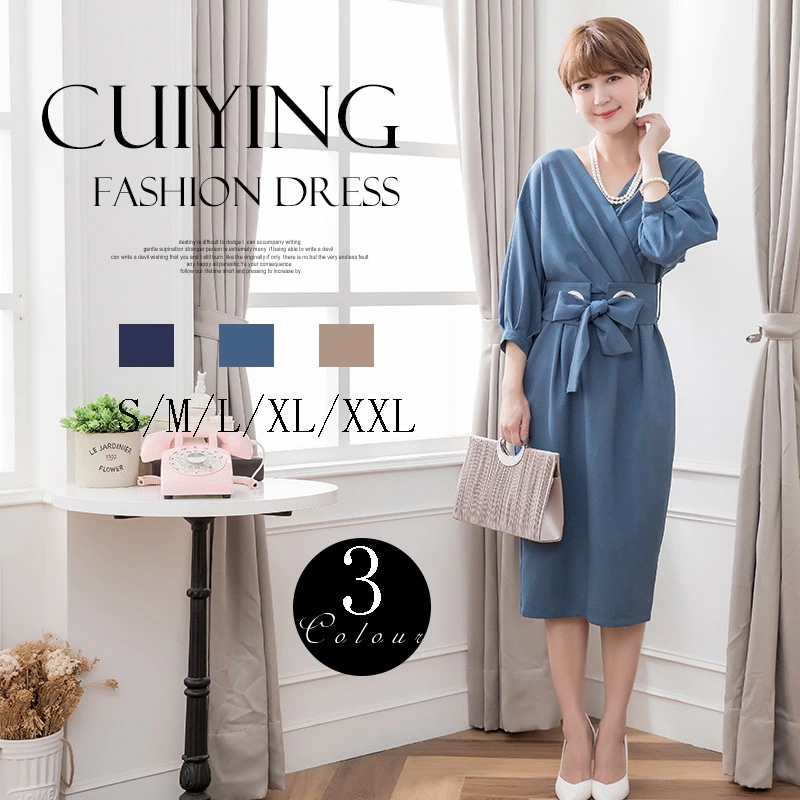 Vネック シフォンワンピース ママ 30代 40代 50代 卒業式 入学式 入園式 通勤 卒園式 フォーマル パーティー 5,495円