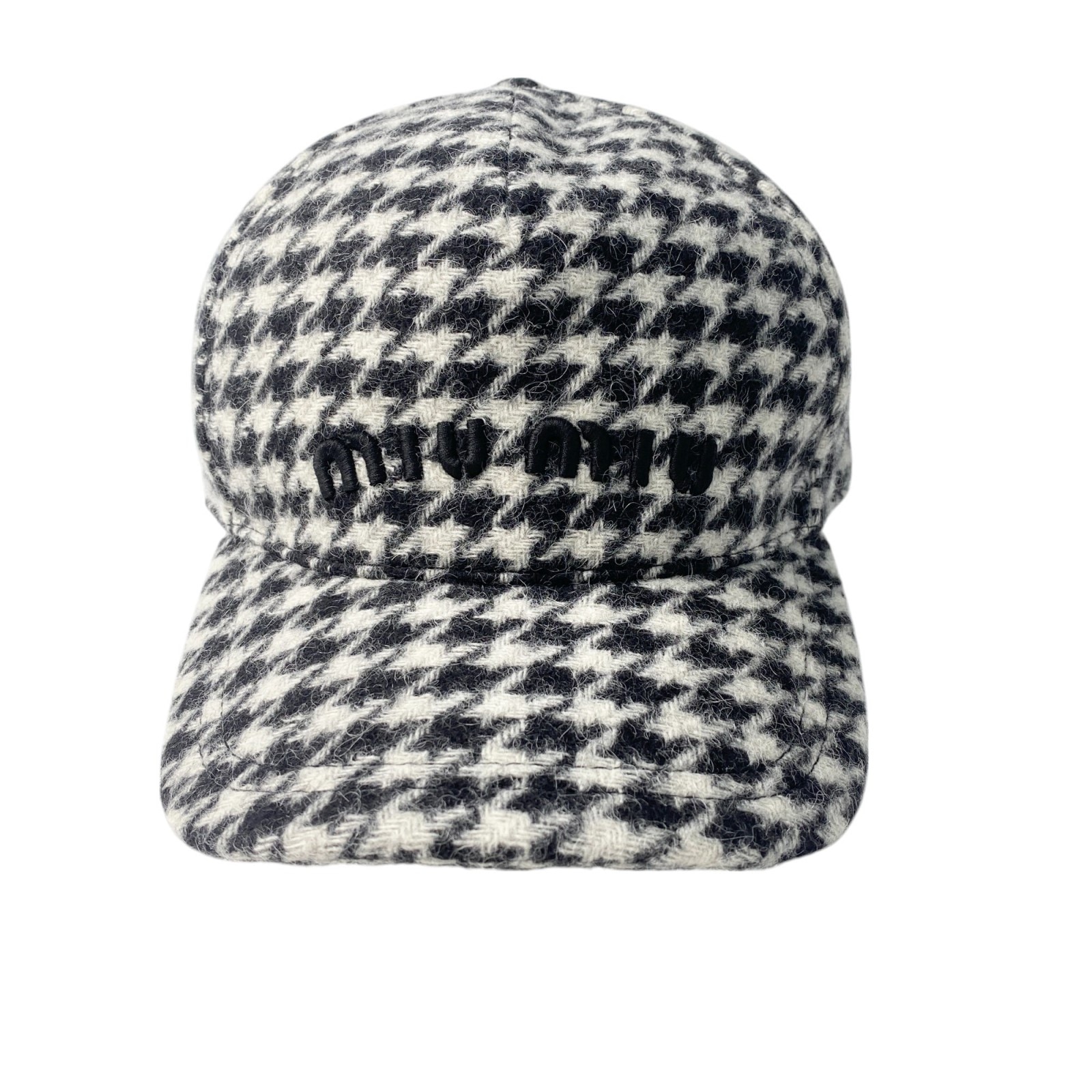 美品 ミュウミュウ MIUMIU ロゴ キャップ M 5HC179 千鳥柄 レディース