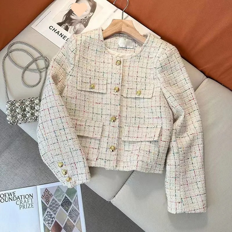 （細工が凝っている）女性のためのフレンチスモールフレグランススタイル春と秋の薄いハイエンドレトロレトロレトロレトロレトロレトロレトロレトロ気質 r n1001-ライニング79のアプリコットカラー二重層