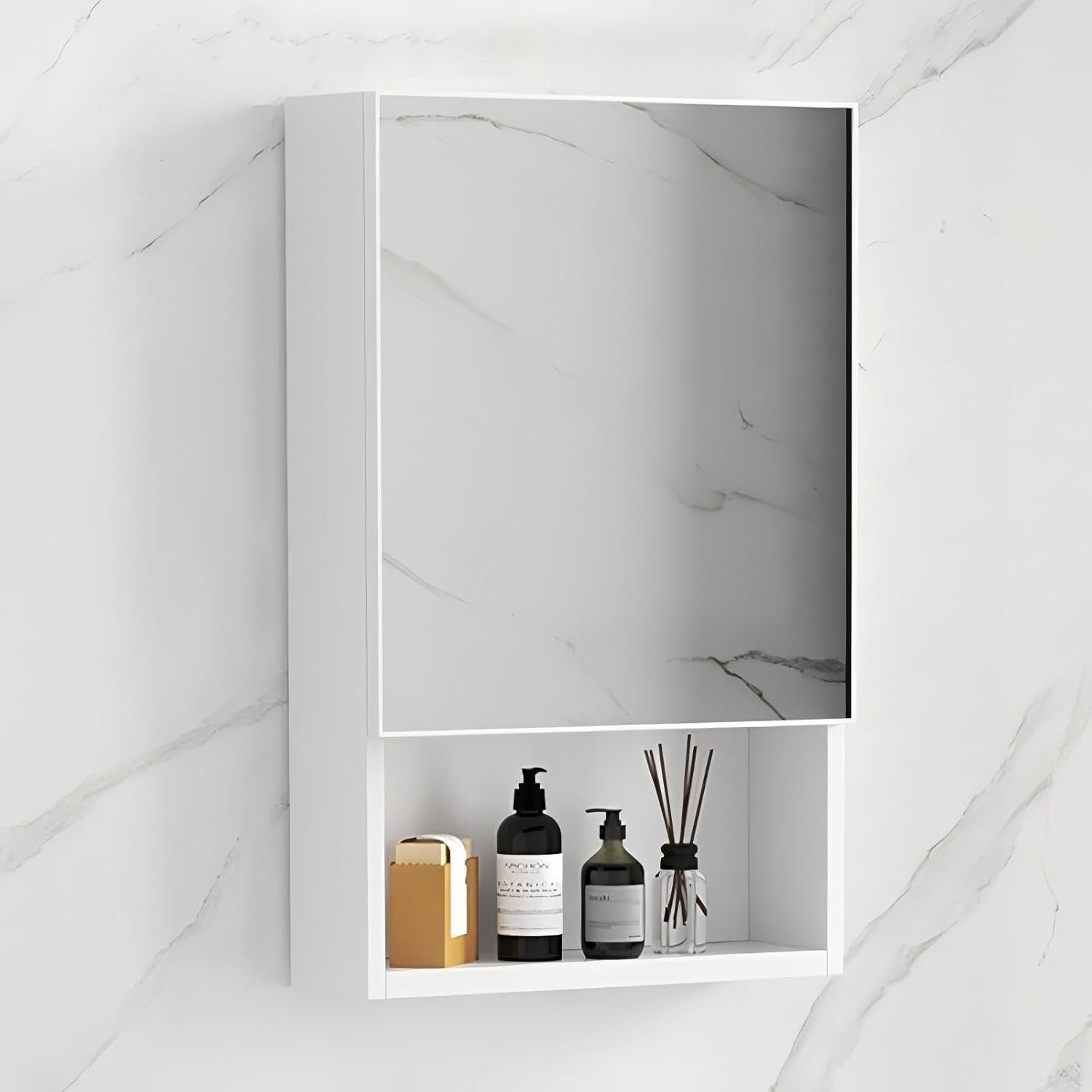 LOOPFKL ミラーキャビネット 浴室ミラー 収納 洗面化粧台 吊り戸棚 扉付き タオル掛け付きタイプも選択可能 多層収納 洗面所用ミラーキャビネット お風呂鏡 収納棚 壁掛け タオルラック付き お