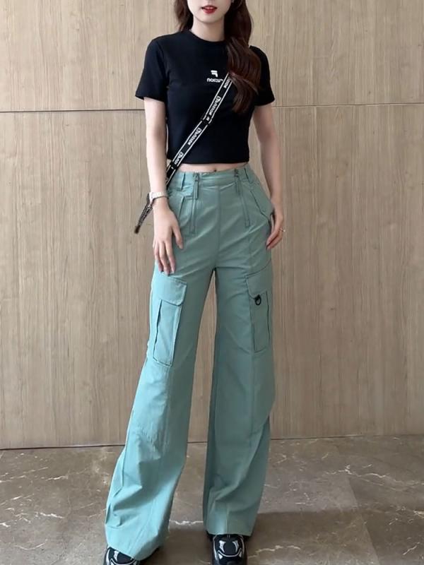 レディース ファッション オシャレ カワイイ シンプル 人カワイイ きいサイズ ハイウエスト ストレート スリム ワイド レッグ パンツ アメリカン カジュアル