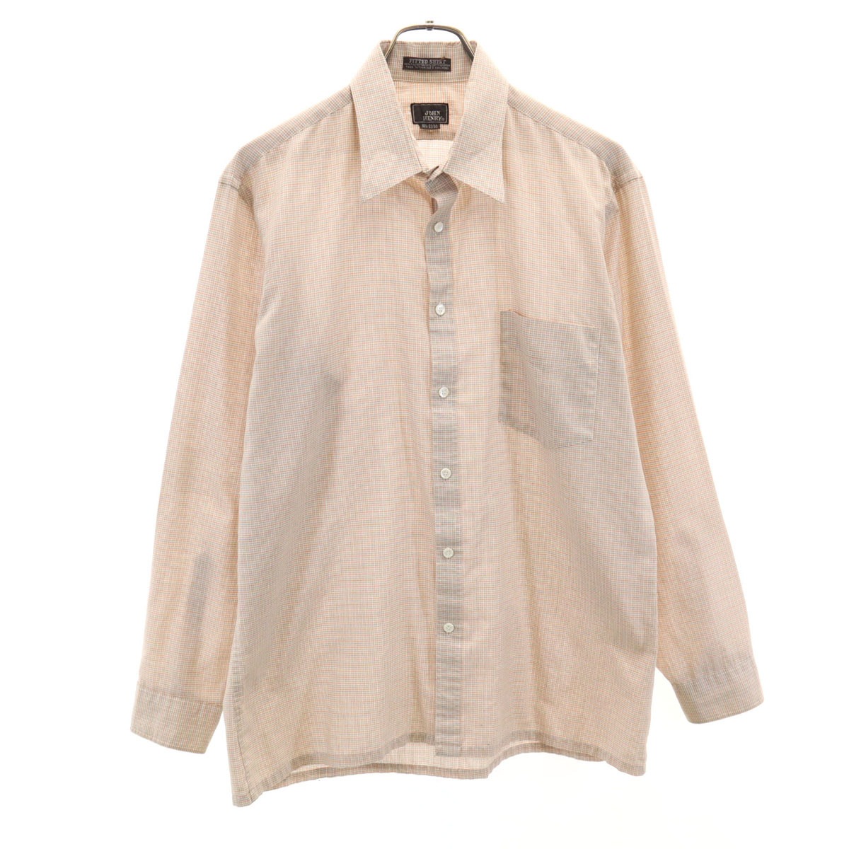 JOHN HENRY ジョンヘンリー 70s ヴィンテージ チェック柄 長袖 シャツ 32-33 ベージュ メンズ 古着
