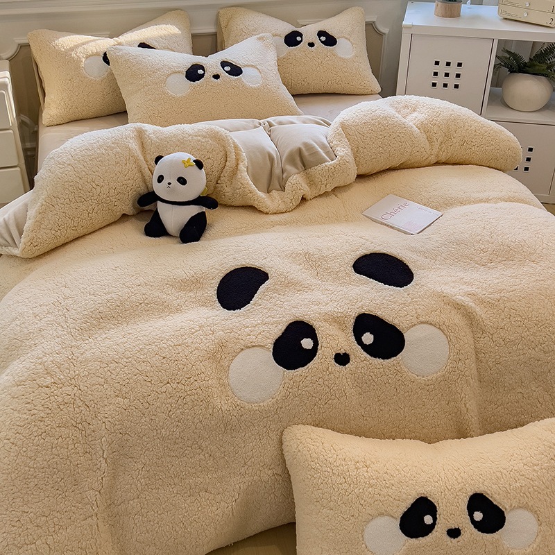 冬用厚手大型ラムウール4点セット 漫画風 冬用 暖かい ミルクフリース コーラルフリース 掛け布団カバーとシーツ