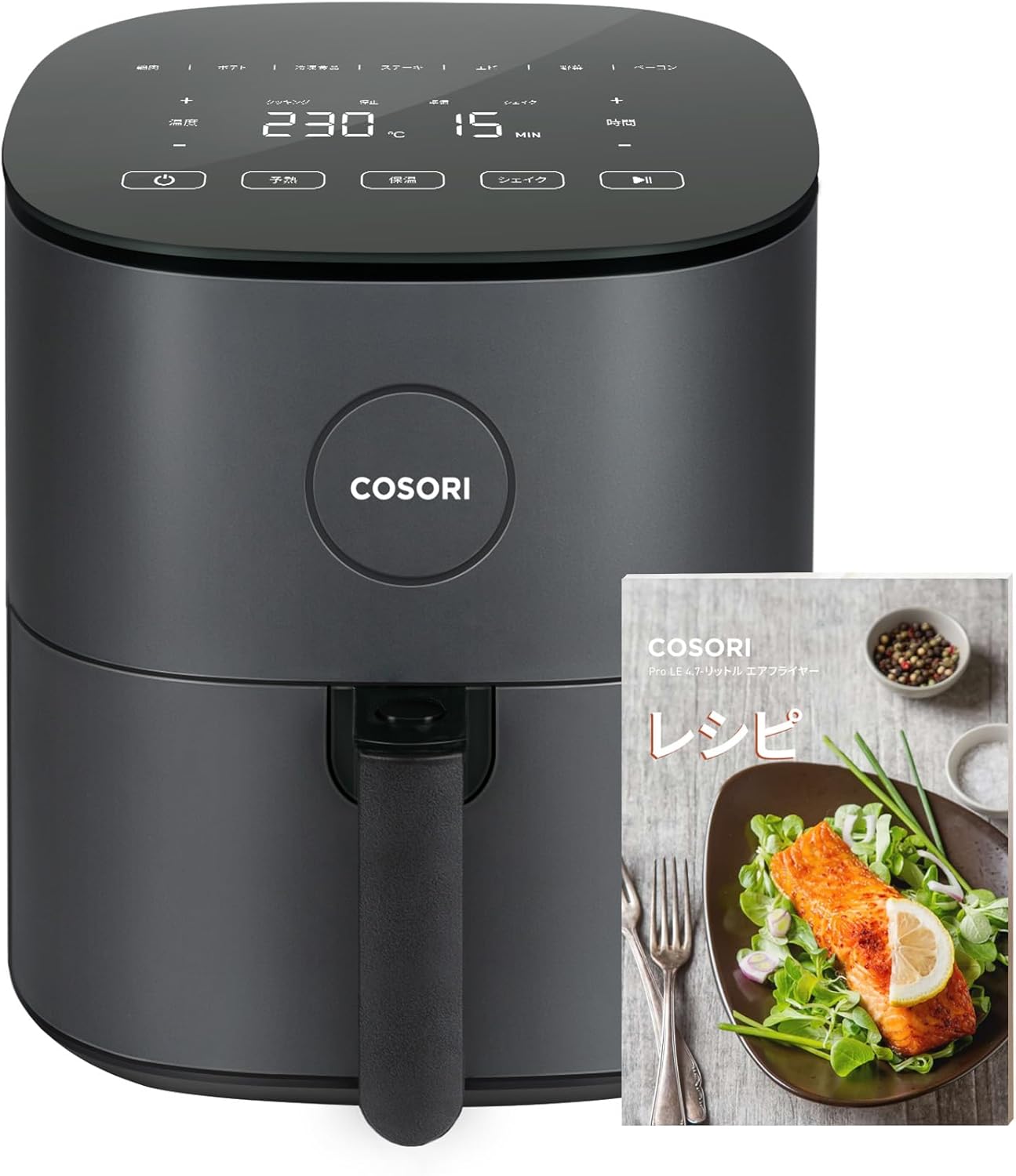 COSORI コソリ ノンフライヤー 4.7L 大容量 家庭用 電気 エアフライヤー 最高温230℃ 揚げ物 ポテト 惣菜 日本語レシピ付き タイマー 自動電源オフ グレー CAF-L501-KJP