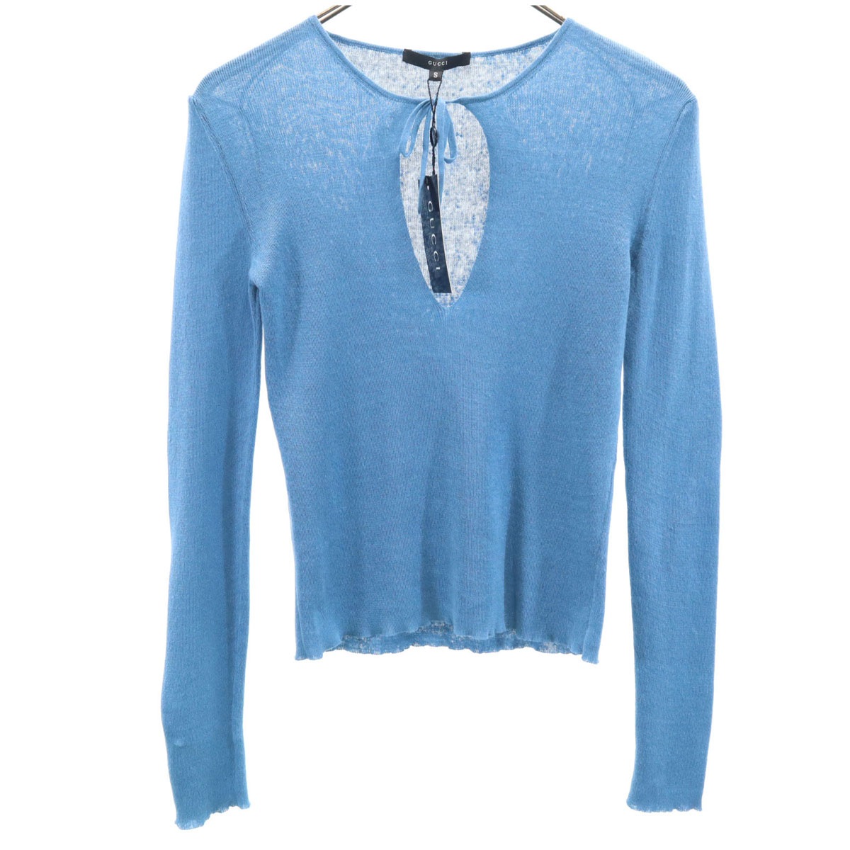 未使用 イタリア製 リネン 長袖 ニット S ブルー レディース 古着 18,559円