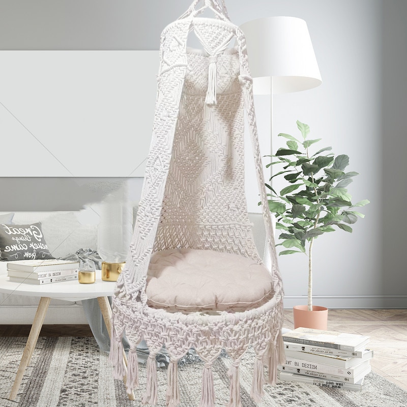 純粋な手で織られた吊り下げ椅子吊りバスケットボヘミアンバルコニースイングホームホームアダルトタッセルハンモック
