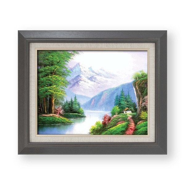 ( 風景油絵 ) 黒いフレーム 自然画 メイヤー油絵額 F6号サイズ 紘黒額 崇高な山々 油彩 油彩画 絵画額