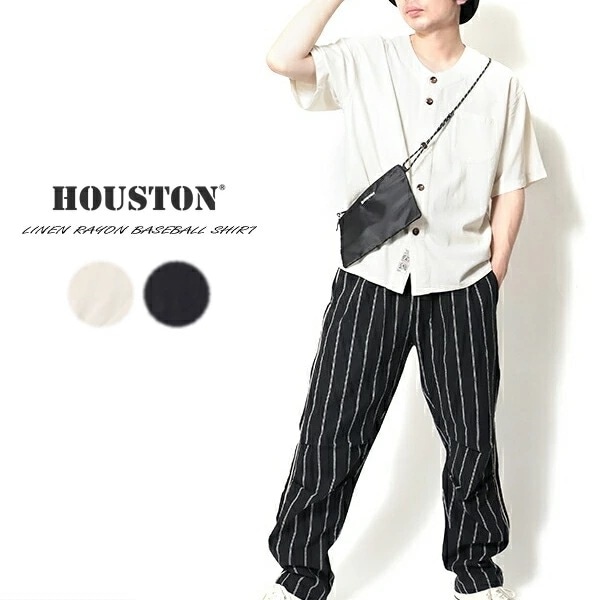 正規品 41032 リネン レーヨン ベースボールシャツ ブラック ナチュラル