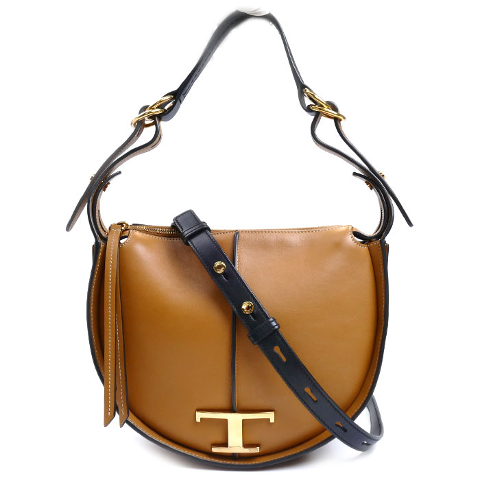 TOD’S トッズ Tタイムレス スモールホーボー 2Wayショルダーバッグ ブラウン XBWTSAE02005OU175S レディース 中古