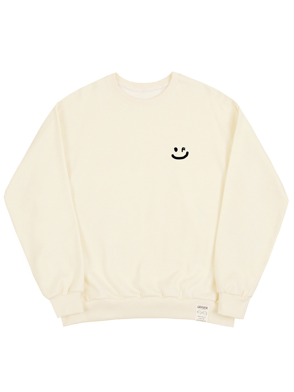GRAVER スモールドローイングスマイルスウェットシャツクリームブラックロゴ