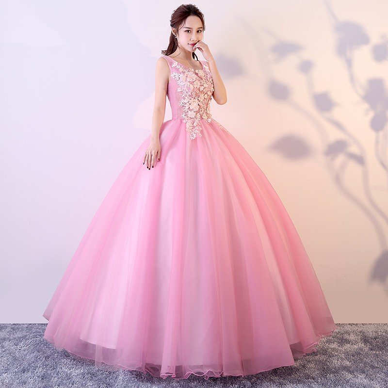 カラードレス 演奏会用 ロングドレス 安い コンサート パーティードレス 発表会 ウェディングカラードレス 二次会 プリンセス 結婚式 ステージ衣装 ピンク 10,556円