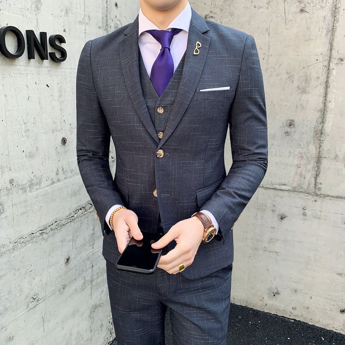 カジュアルスーツおしゃれスーツスーツメIンズ3ピーススリムスーツセットアップチエック柄ビジネス結婚式パーティー二次会お洒落小さいサイズ大きいサイズS-6L大人っぽいネイビー入学式通勤就職成人式卒業式