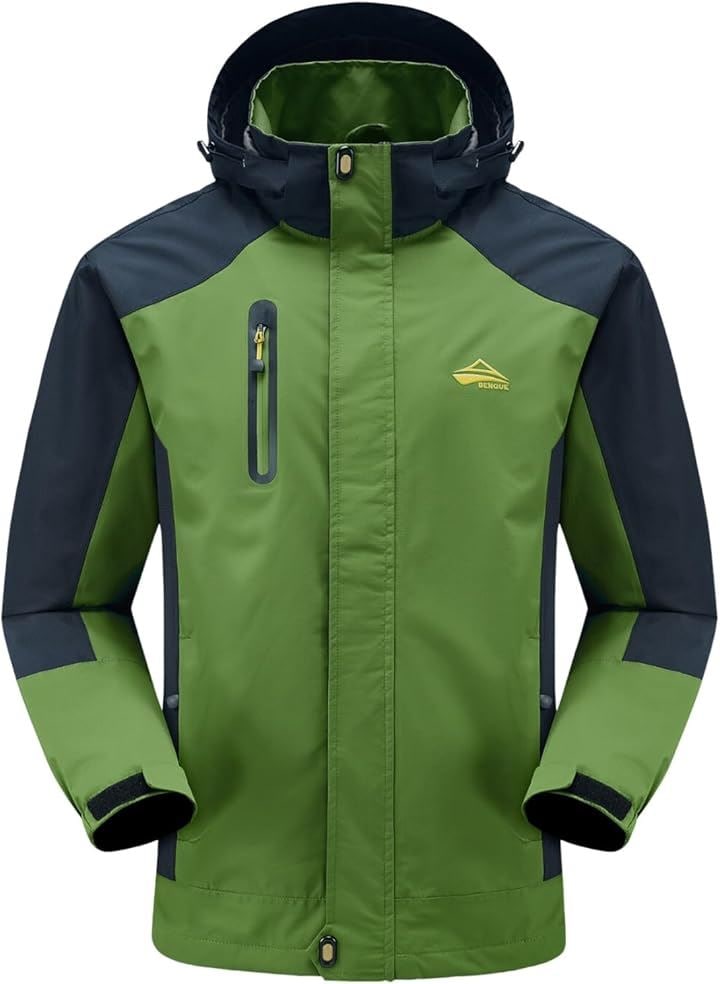 雨風に強い アウトドアジャケット メンズ 登山ウェア 防水 登山服 ウインドブレーカー マウンテンジャケット 防風 撥水(グリーン, 2XL)