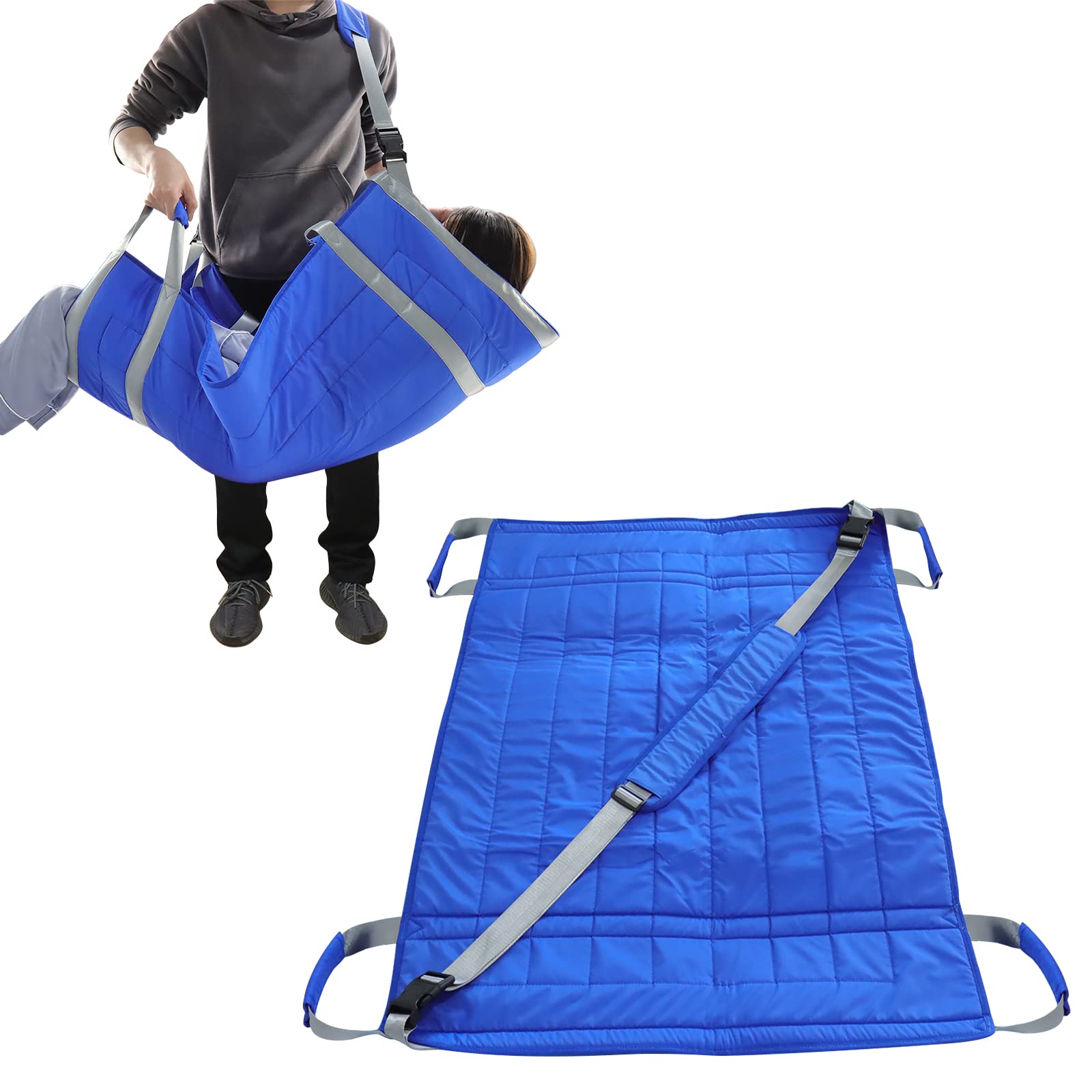 LOSCHEN移乗シート 患者/高齢者移動サポート 4ハンドル付き担架 一人用/二人用介護リフト 負担減る 105*72cm 持ち運び可能介護シート(ブルー)