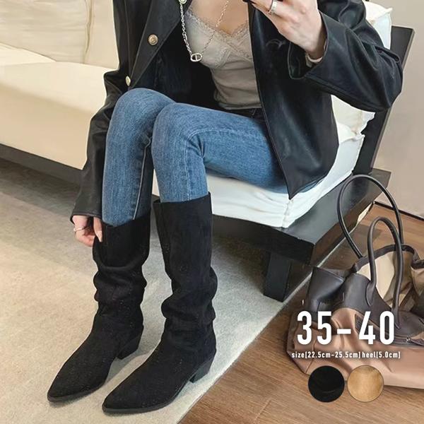 ロングブーツ スエード ウエスタン おしゃれ トレンド 上品 カジュアル / スエードポインテッドトゥブーツ