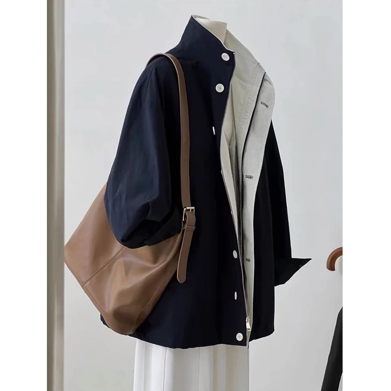 官能的なスタンドカラーウインドブレーカージャケット女性用25小さい晩カジュアル韓国ショートスタイル