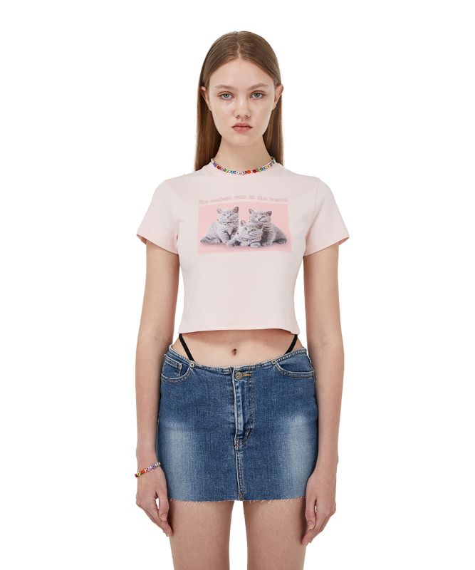 [i-ts21-006]Three Cats Crop T-Shirt_PK