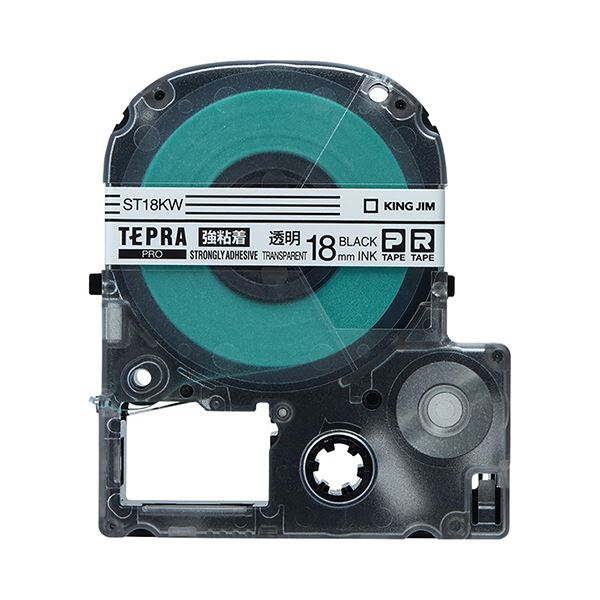 (まとめ) キングジム テプラ PRO テープカートリッジ 強粘着 18mm 透明／黒文字 ST18KW 1個 (×10セット)