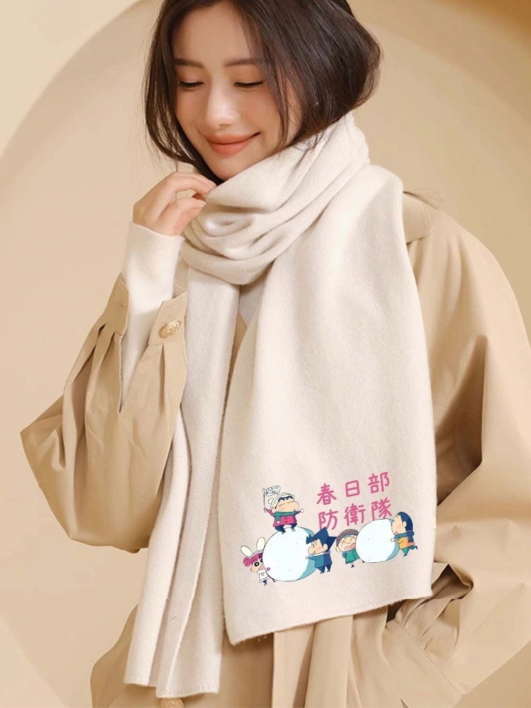 クレヨンしんちゃんクレヨンしんちゃん スカーフ レディース シーズン ピュアカシミヤ スカーフ ホワイト アウター 友達へギフト