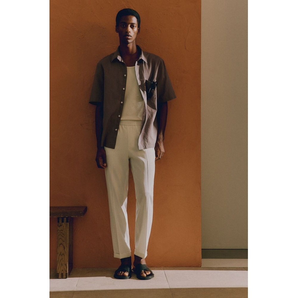 H&M レギュラーフィットリネン混シャツダークグレー