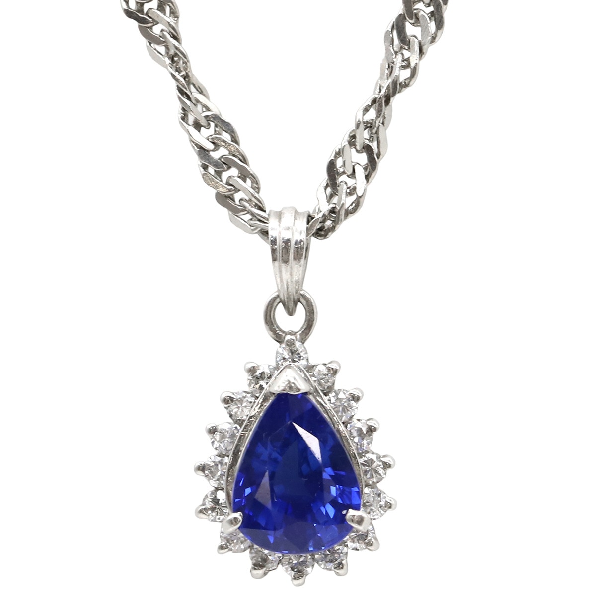 ネックレス サファイア ダイヤモンド Pt900 Pt850 サファイア ダイヤモンド プラチナシルバー Pt850 Pt900 ドロップ ペンダント 【中古】