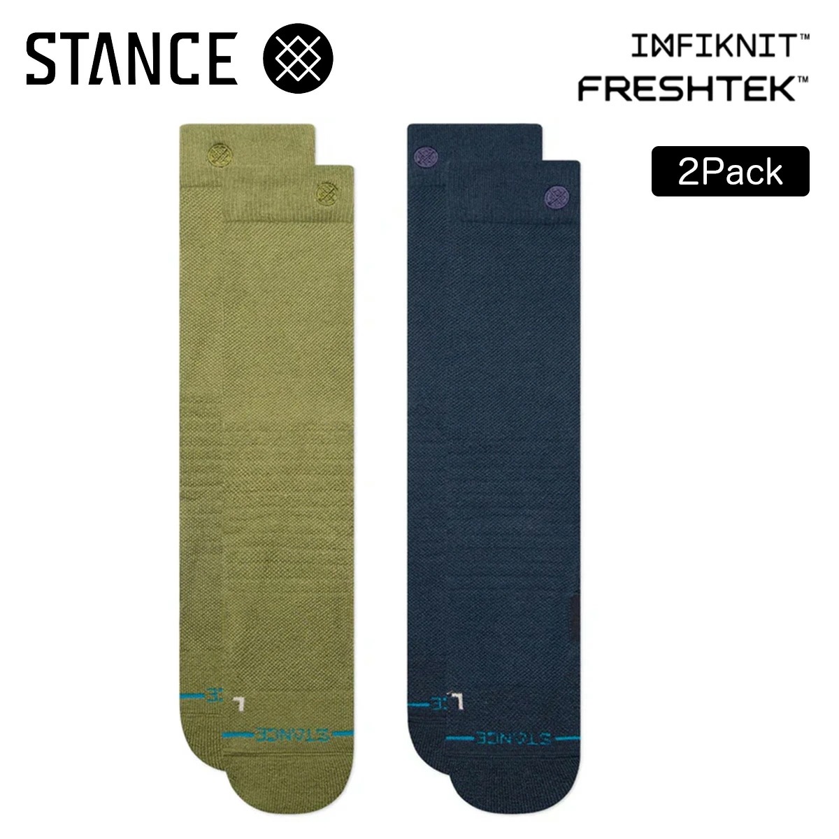 靴下 ユニセックス ICONIC MID POLY SNOW 2 PACK Chive インフィニット フレッシュテック 2足 吸汗 速乾 防臭 耐久性 疲労軽減 スノーソックス ウインターソックス