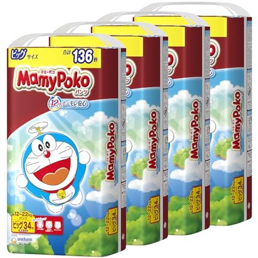 【パンツ ビッグサイズ】パンツ ドラえもん オムツ (12~22KG)136枚(34枚×4) [ケース品]