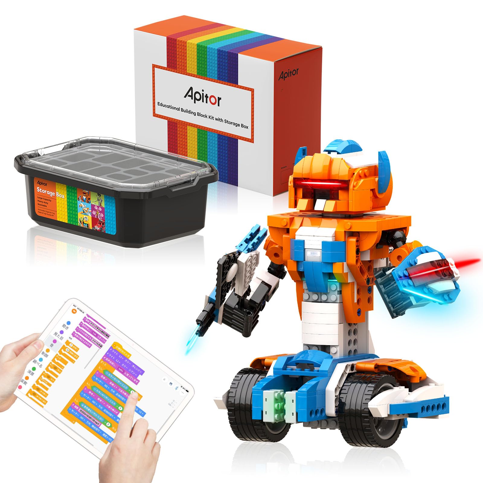 [Apitor] Robot X 収納型 プログラミング ロボット 子供のおもちゃSTEM教育ビルディングブロック 12-in-1リモコン玩具 小学生プログラミング入門 Scratch 3.0 キッズ