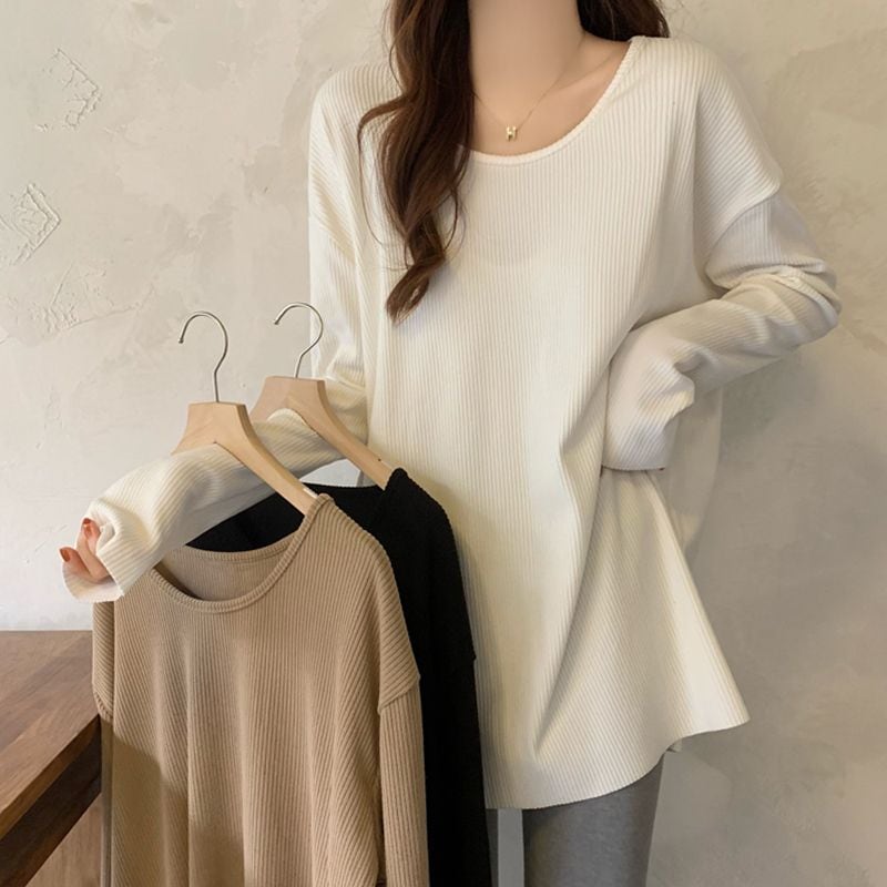 暖かいボトムスシャツレディース春春冬春と冬の新しい緩い薄い内側長い段落大きいヤードTシャツトップス