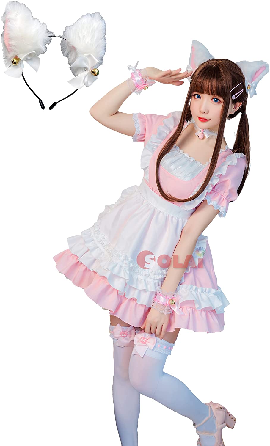 メイド服 コスプレ メイド メイド猫 かわいい ピンク ネコ 猫 ネコミミ付き コスチューム セット