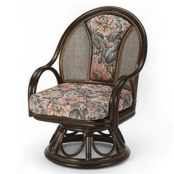 ラウンドチェア ラタン 座椅子 クッション付 籐家具 座面高35cm 椅子 イス アジアン