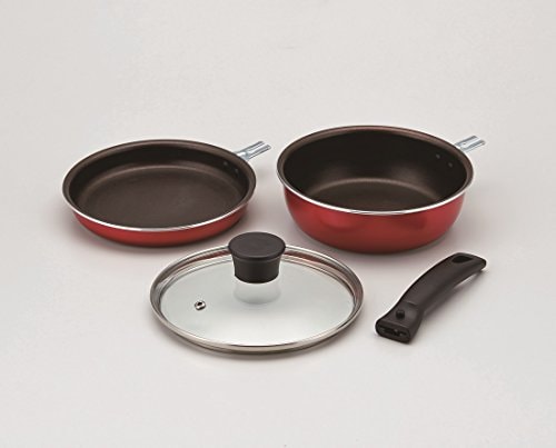 スケーター (skater) IH ガス火対応 取っ手がとれる フライパン 18cm 鍋 20cm ガラスフタ付 4点セット ANF2