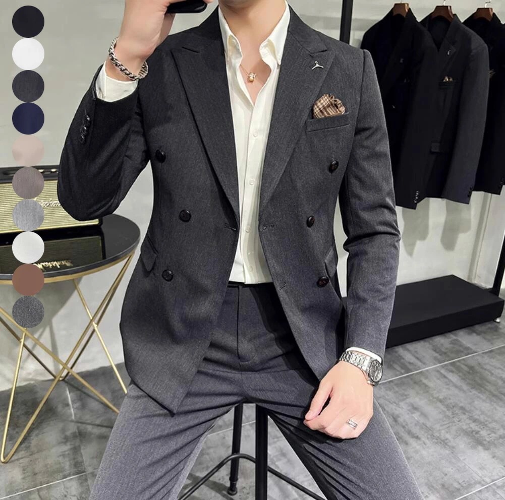 結婚式スーツ パーディー 紳士服 ダブルスーツ スーツ メンズ 韓国風 ビジネススーツ セットアップ ジャケット+ベスト+パンツ スーツセット 細身スーツ 大きいサイズ 気質優雅 スリーピース メンズ
