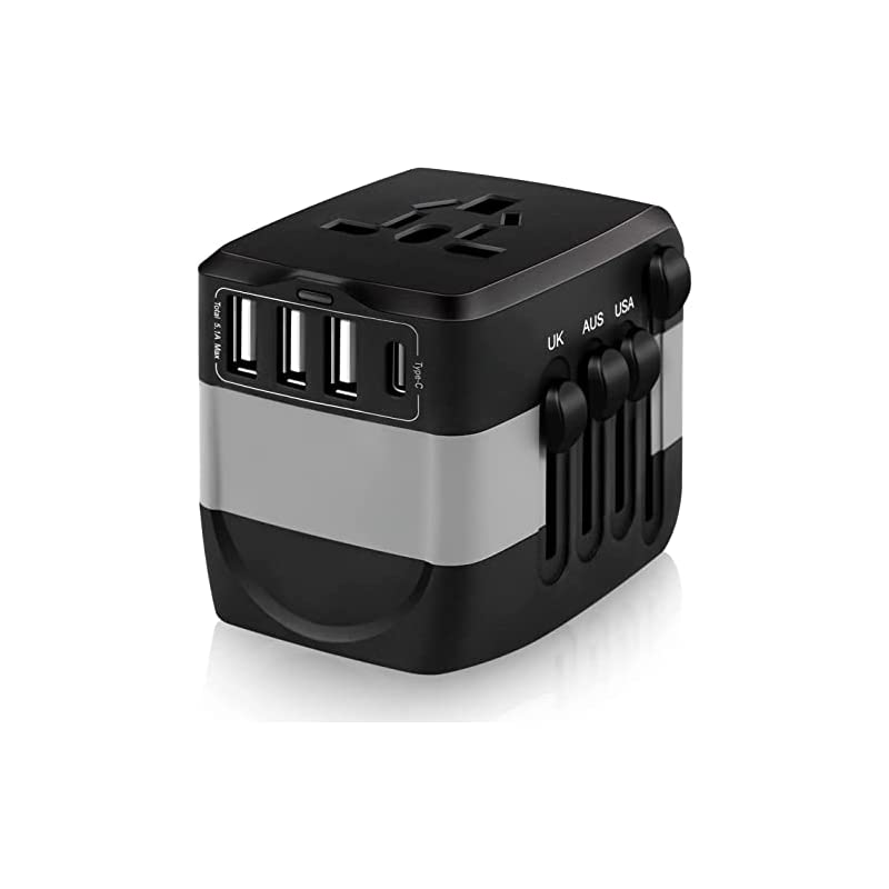 海外変換プラグ トラベルコンセント 海外旅行用コンセント マルチ変換プラグ1100W/2400W EU/UK/AU/USなど150ヶ国家対応 トラベルアダプター 海外用変換器 4USBポート付 電源変