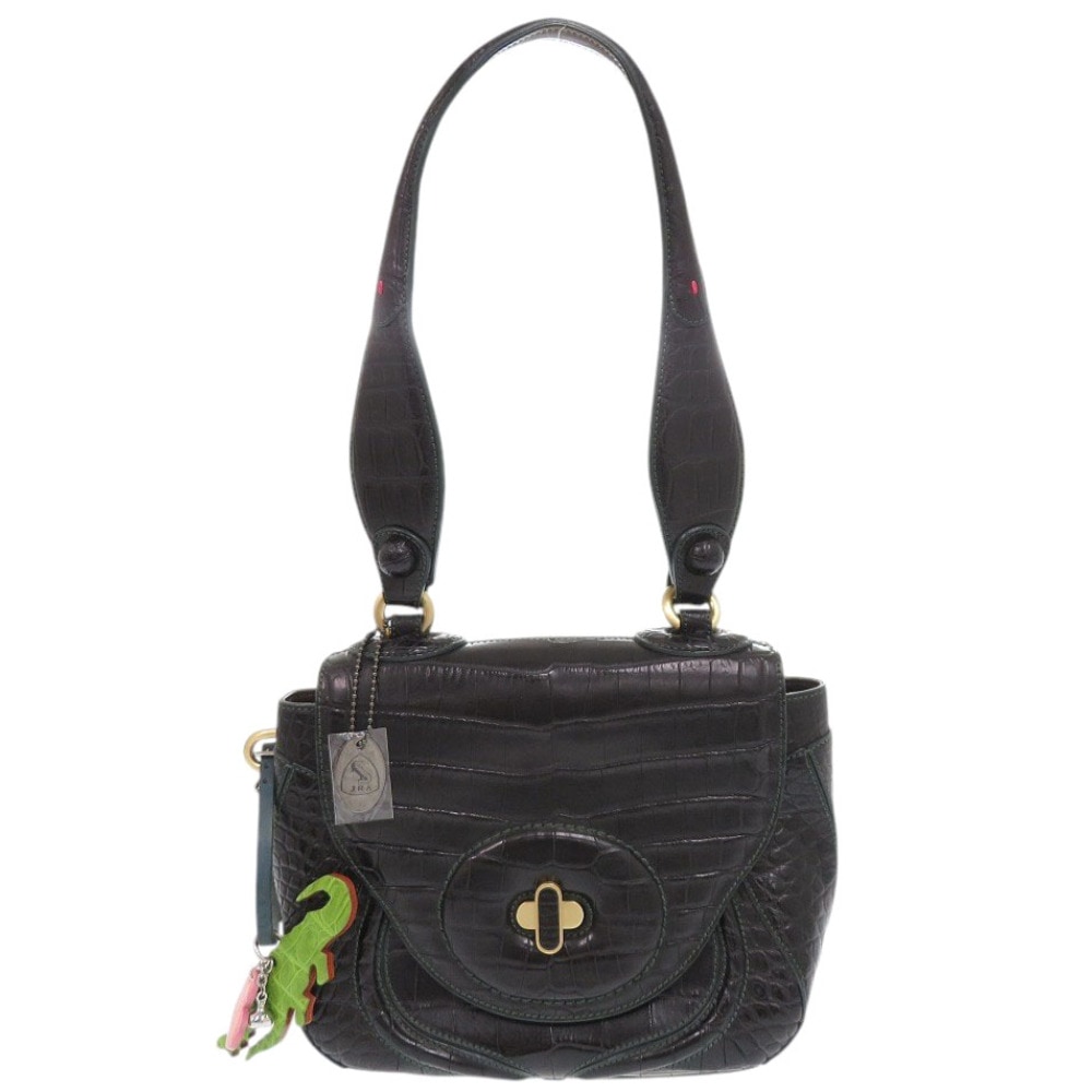 美品 チビナイル ラウラ チビワニ ハンドバッグ クロコダイル ブラック 1667【中古】CIVINILE レディース