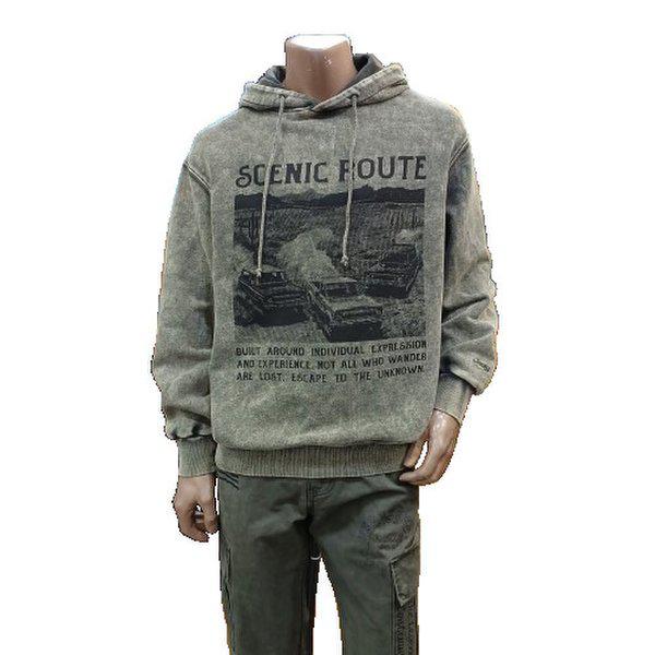 （共用）ガーメントダイイング ビッグプリント ルーズフィット フード付きTシャツ JR1THU012KH_BP