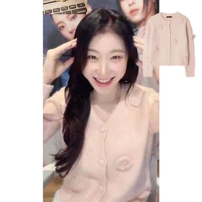 [ITZY CHAE RYEONG / OHMYGIRL HYO JUNG 着用!] VINTAGE FLOWER HANDMADE KNIT CARDIGAN (3COLORS)