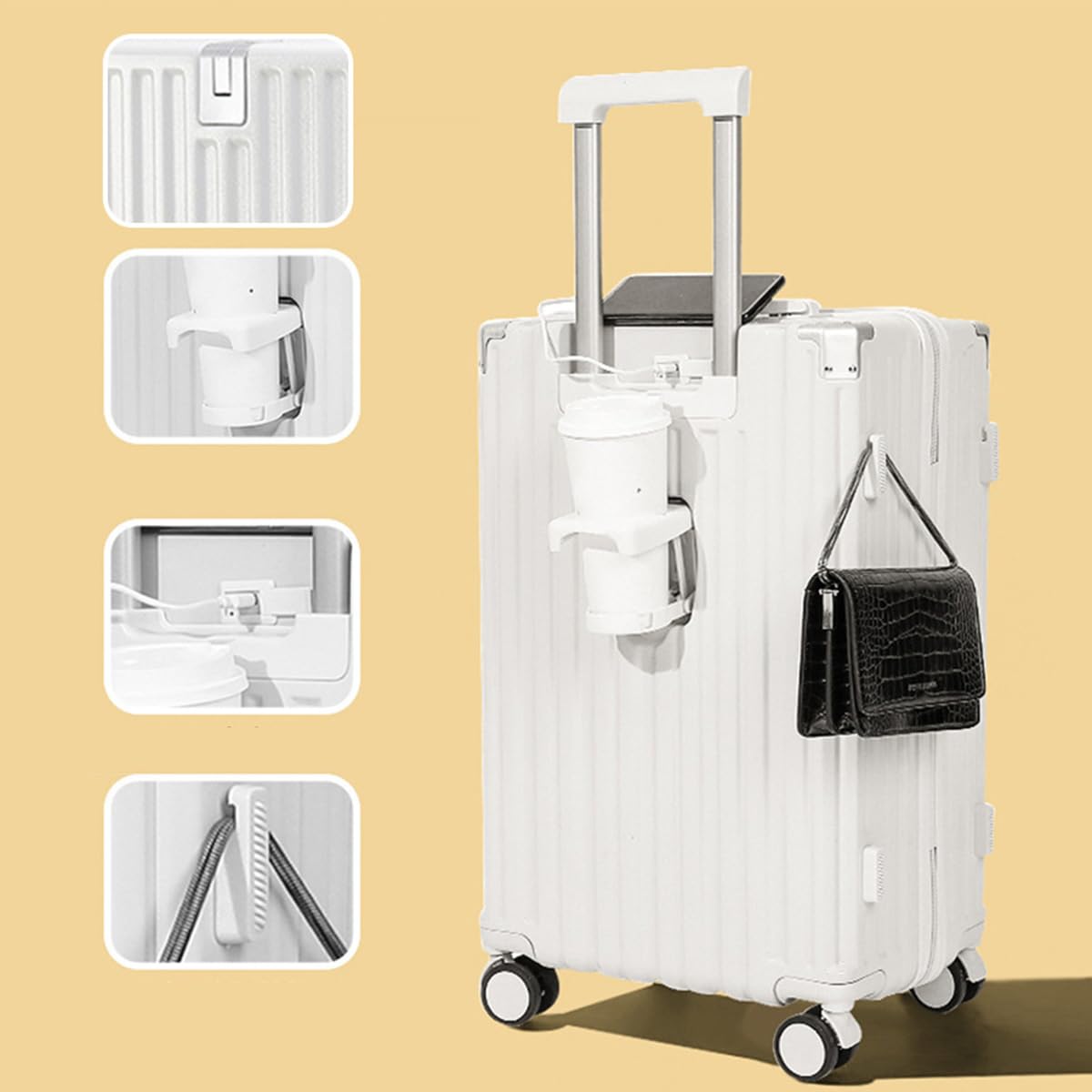 【赤字覚悟】 スーツケース 機内持ち込み キャリーケース USBポート付き キャリーバッグ カップホルダー付き 隠しフック機能 充電機能 大型 静音 ダブルキャスター 耐衝撃 360度回転 軽量 修学
