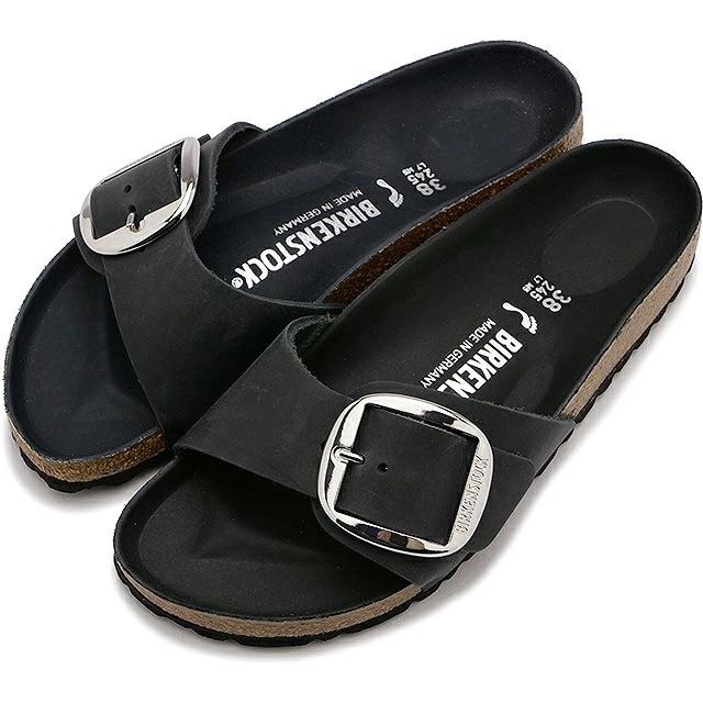 レディース マドリッド ビッグバックル オイルドレザー [1006523] MADRID BIG BUCKLE ドイツ製 健康サンダル BLACK 黒 ブラック系 正規取扱店