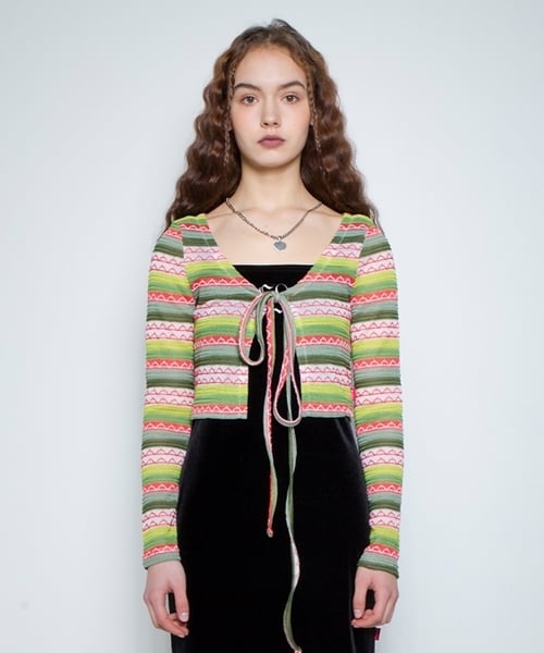 ORIENTAL STRIPE KNIT CARDIGAN_GREEN
