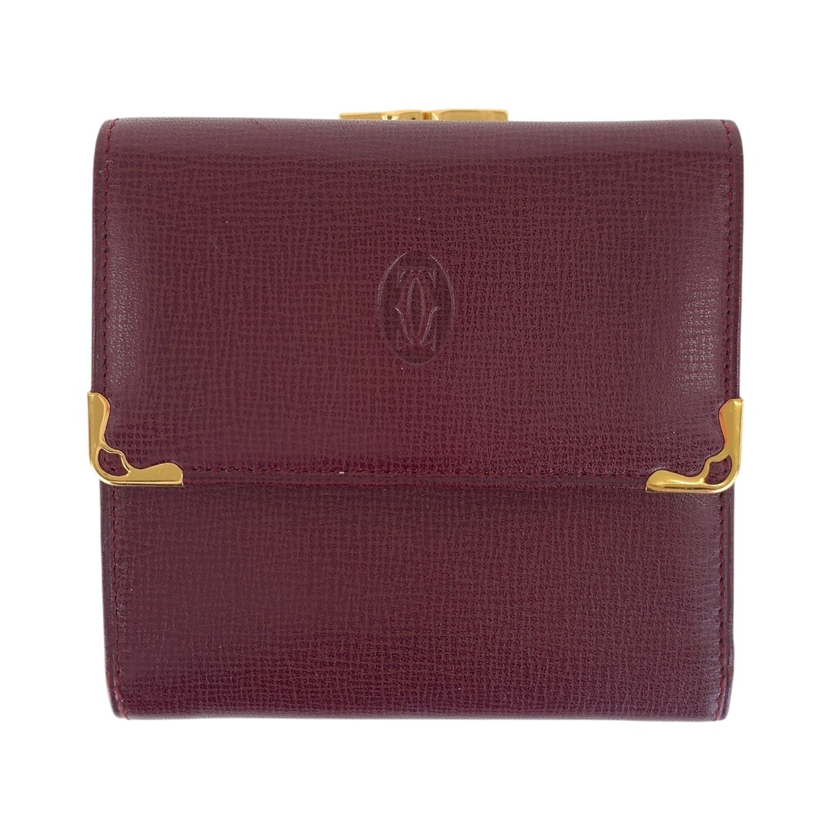 美品 マストライン ワインレッド ボルドー ゴールド金具 レザー 折財布 コンパクトウォレット 男女兼用 レディース 501595