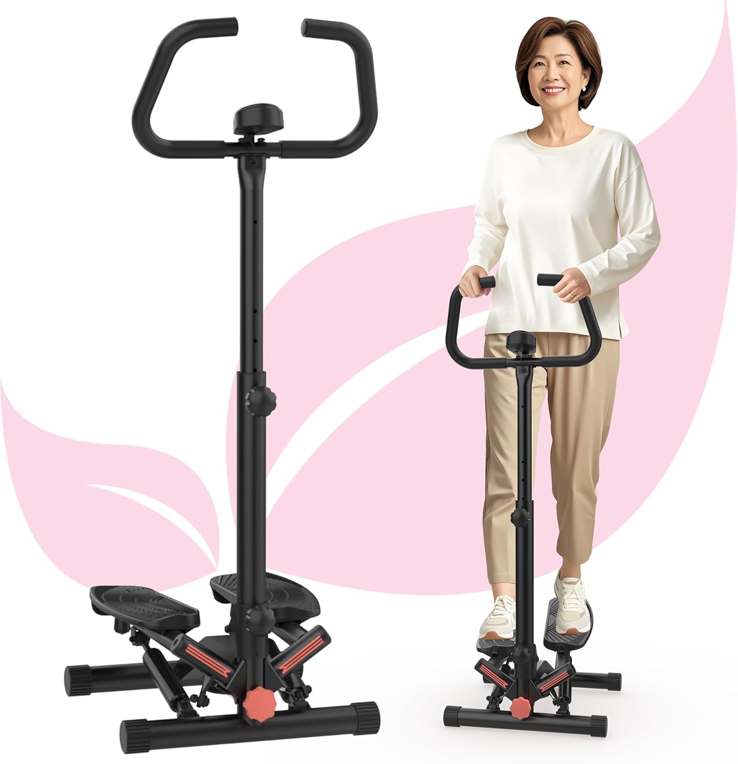 I-uki Sport 健康ステッパー 組立簡單 足踏み健康器具 ツイストエアロステッパー 静音 負荷調整付き モニター/ハンドル/専用パワーバンド付き 踏み台で全身トレーニングと筋トレ 室内運動不足